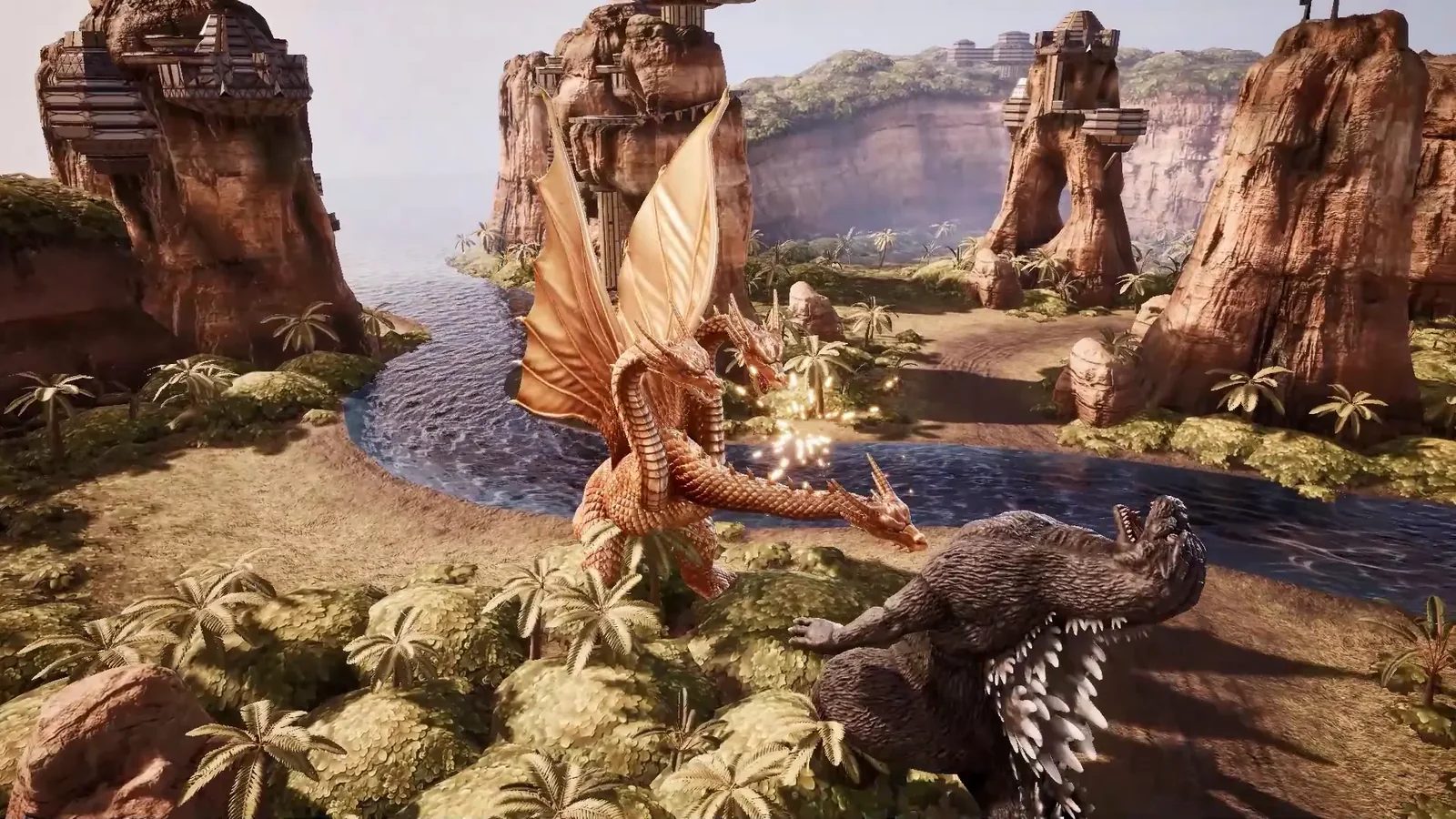 Godzilla y King Ghidorah luchando en Monster Island en el remaster
